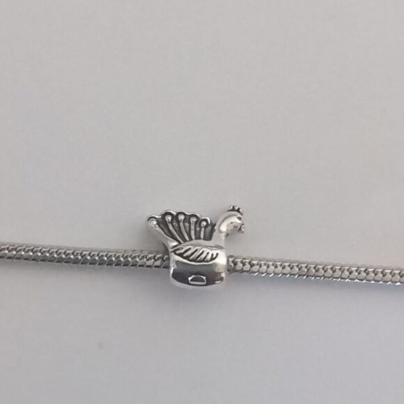 Silver Peacock Charm for Pandora Style Bracelet - Picture 1 of 4